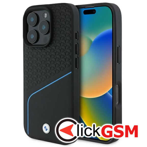 BMW - Signature Leather Textured And Line MagSafe (BMHMP16X23RDCLK) - iPhone 16 Pro Max - Black