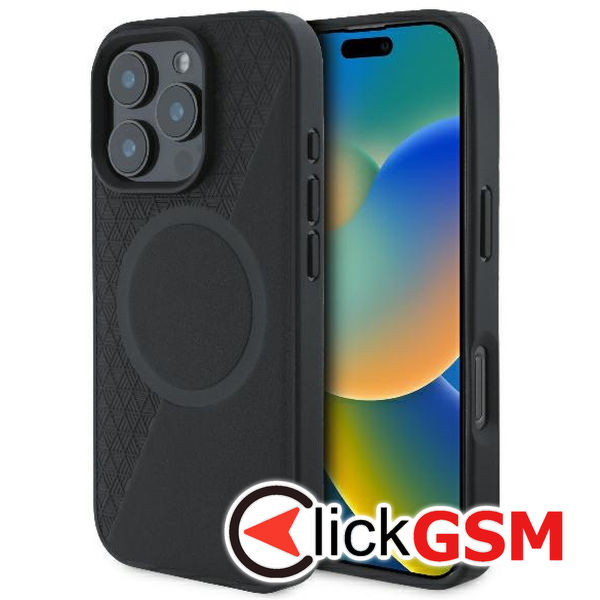 BMW - Signature Leather Half Textured And Circle MagSafe (BMHMP16L23RTPK) - iPhone 16 Pro - Black