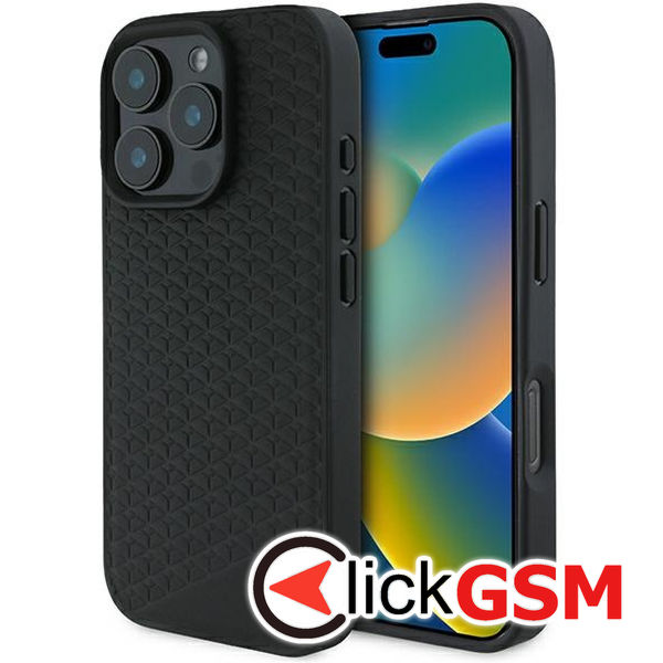 BMW - Signature Leather Diamond Metal Logo MagSafe (BMHMP16X23RDDK) - iPhone 16 Pro Max - Black