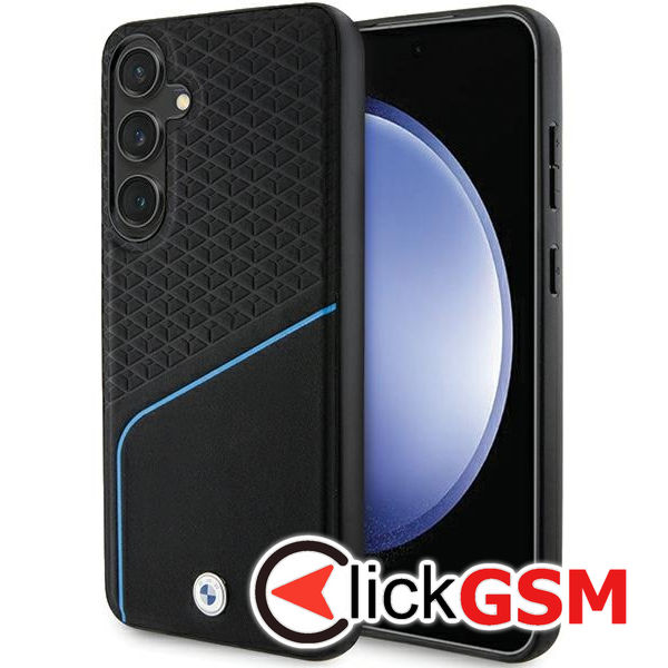 BMW - Signature Leather Textured & Line MagSafe (BMHMS24S23RDCLK) - Samsung Galaxy S24 - Black