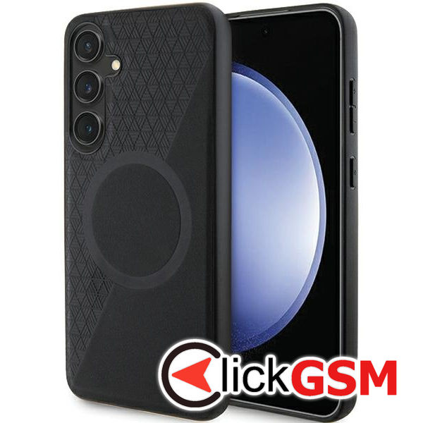 BMW - Signature Leather Half Textured & Circle MagSafe (BMHMS24M23RTPK) - Samsung Galaxy S24 Plus - Black