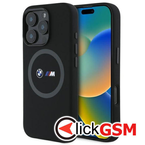 BMW - Hardcase M Silicone Printed Ring MagSafe (BMHMP16L23SROK) - iPhone 16 Pro - Black