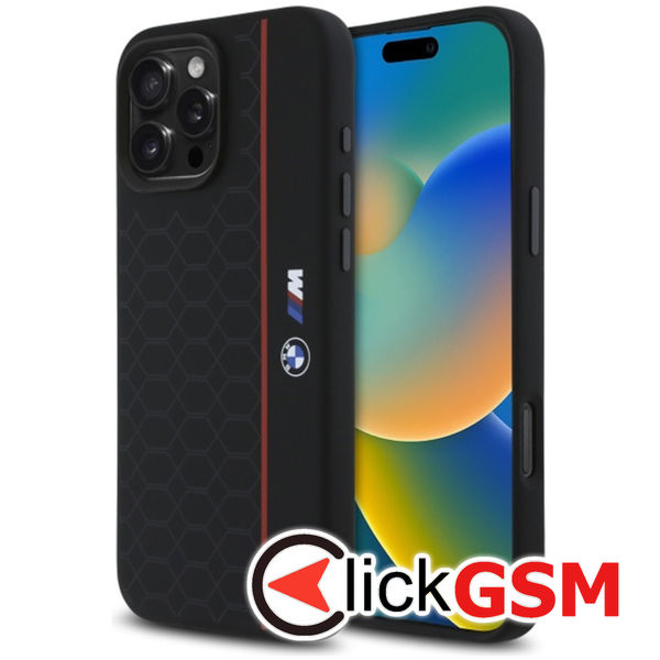 BMW - Hardcase Silicone Hexagon Red Line MagSafe (BMHMP16X23SHER) - iPhone 16 Pro Max - Black