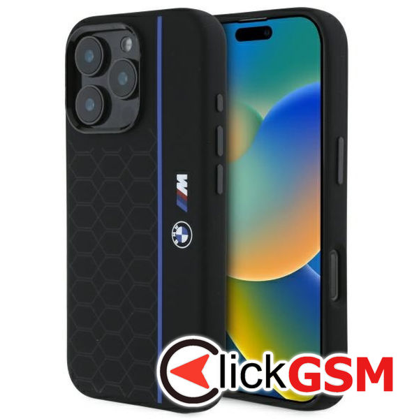 BMW - Hardcase Silicone Hexagon Blue Line MagSafe (BMHMP16X23SHEB) - iPhone 16 Pro Max - Black