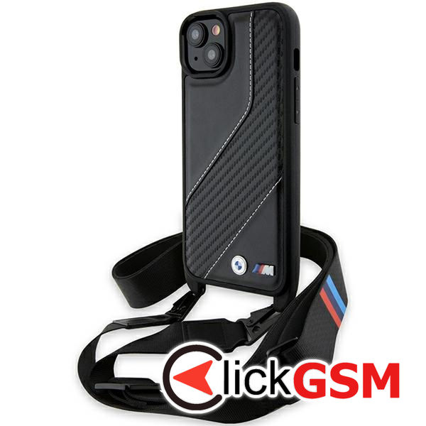 BMW - Leather M Edition Carbon Stripe & Strap - iPhone 15 Plus (BMHCP15M23PSCCK) - Black