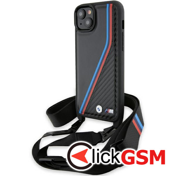 BMW - Leather M Edition Carbon Tricolor Lines & Strap (BMHCP15S23PSVTK) - iPhone 15 - Black