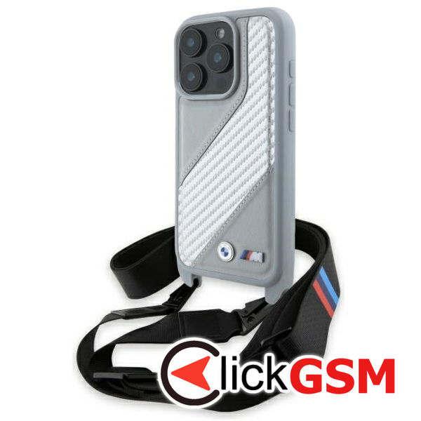BMW - Leather M Edition Carbon Stripe & Strap (BMHCP16X23PSCCG) - iPhone 16 Pro Max - Grey