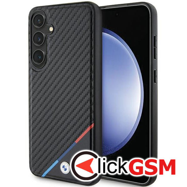 BMW - Leather Carbon Tricolor Line MagSafe (BMHMS24S23PUDTK) - Samsung Galaxy S24 - Black