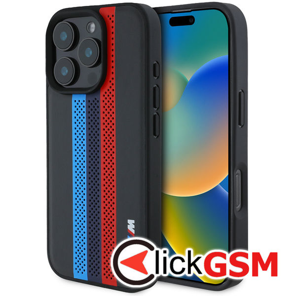 BMW - Hardcase Perforated M Perf. Tricolor Printed Stripes MagSafe (BMHMP16X23PUPTK) - iPhone 16 Pro Max - Black