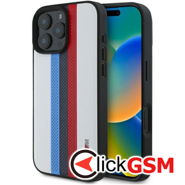 BMW - Hardcase Perforated M Perf. Tricolor Printed Stripes MagSafe (BMHMP16X23PUPTH) - iPhone 16 Pro Max - White