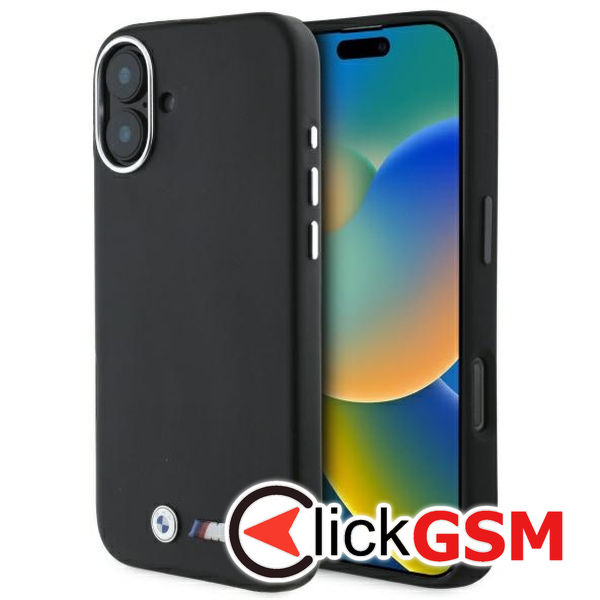 BMW - Leather M Smooth Full Wrapped Metal MagSafe (BMHMP16S23PMWK) - iPhone 16 - Black