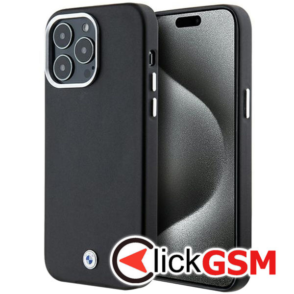 BMW - Leather Signature Wrapped Metal MagSafe (BMHMP15X23PUFWK) - iPhone 15 Pro Max - Black