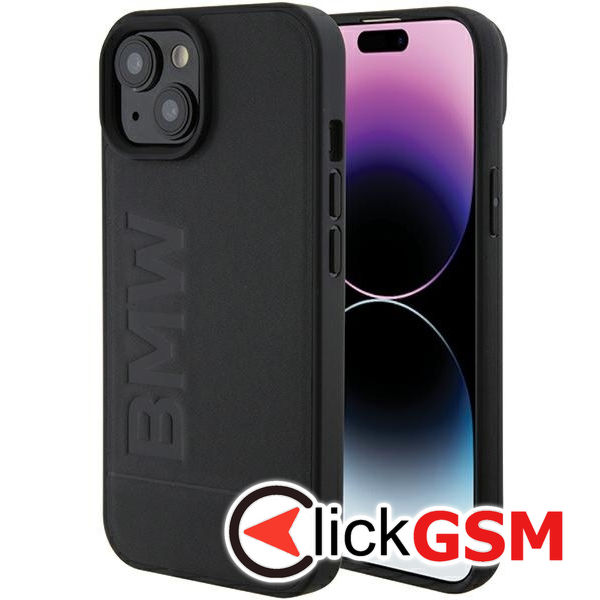 BMW - Natural Leather Hot Stamp (BMHCP15MSLLBK) - iPhone 15 Plus - Black