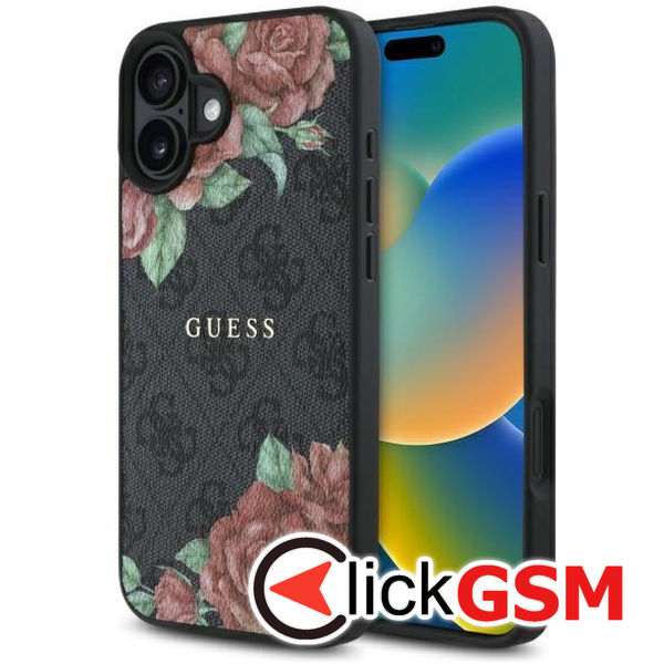 Guess - Hardcase 4G Flower Print MagSafe (GUHMP16SP4ROPEMCK) - iPhone 16 - Black