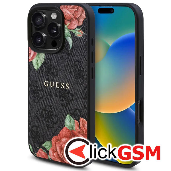 Guess - Hardcase 4G Flower Print MagSafe (GUHMP16LP4ROPEMCK) - iPhone 16 Pro - Black