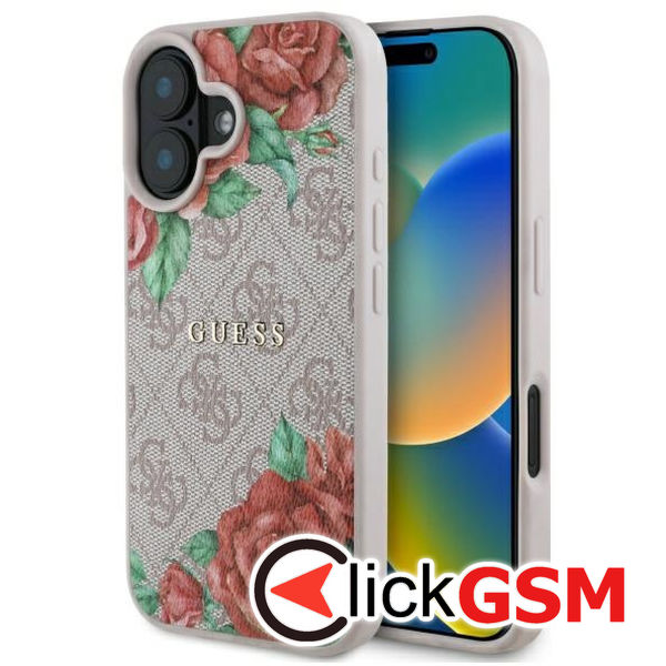 Guess - Hardcase 4G Flower Print MagSafe (GUHMP16SP4ROPEMCP) - iPhone 16 - Pink