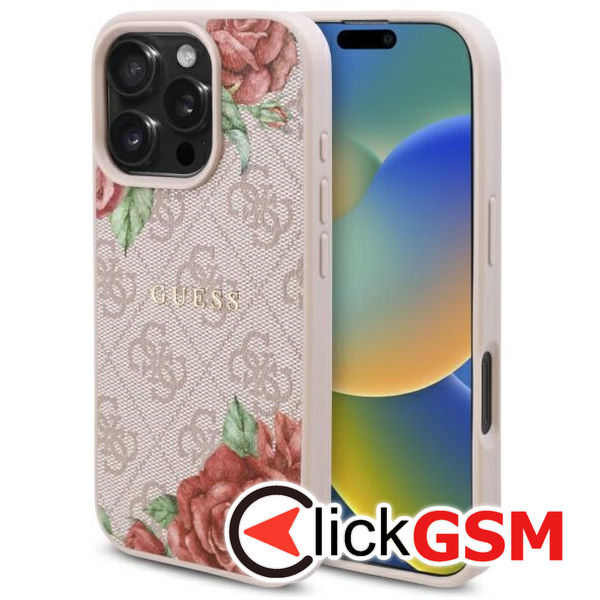 Guess - Hardcase 4G Flower Print MagSafe (GUHMP16LP4ROPEMCP) - iPhone 16 Pro - Pink