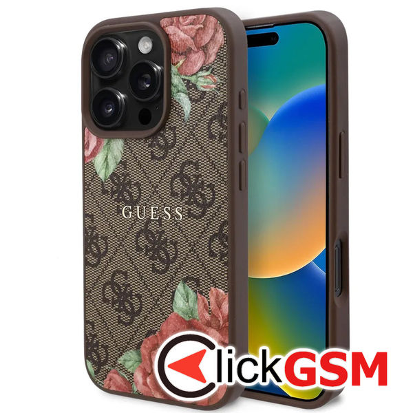Guess - Hardcase 4G Flower Print MagSafe (GUHMP16LP4ROPEMCW) - iPhone 16 Pro - Brown
