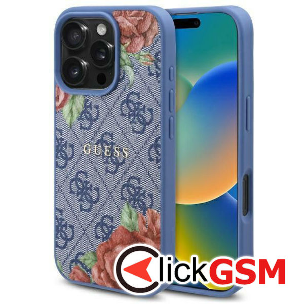 Guess - Hardcase 4G Flower Print MagSafe (GUHMP16SP4ROPEMCB) - iPhone 16 - Blue