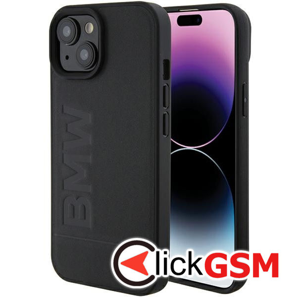 BMW - Natural MagSafe Leather Hot Stamp (BMHMP15MSLLBK) - iPhone 15 Plus - Black
