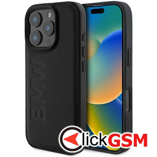 BMW - Natural Leather Hot Stamp (BMHCP16XSLLBK) - iPhone 16 Pro Max - Black