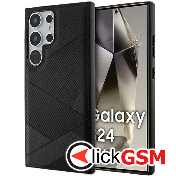 BMW - Natural Signature Leather Crossing Lines Pattern (BMHCS24L23RCGPK) - Samsung Galaxy S24 Ultra - Black