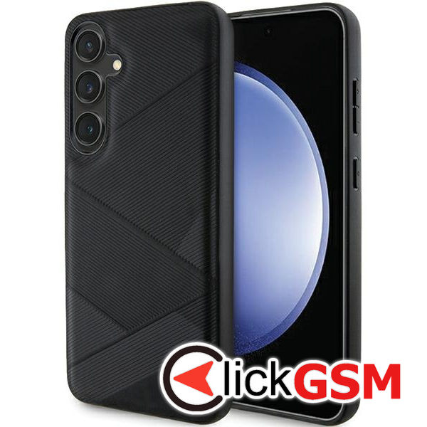 BMW - Natural Signature Leather Crossing Lines Pattern (BMHCS24M23RCGPK) - Samsung Galaxy S24 Plus - Black