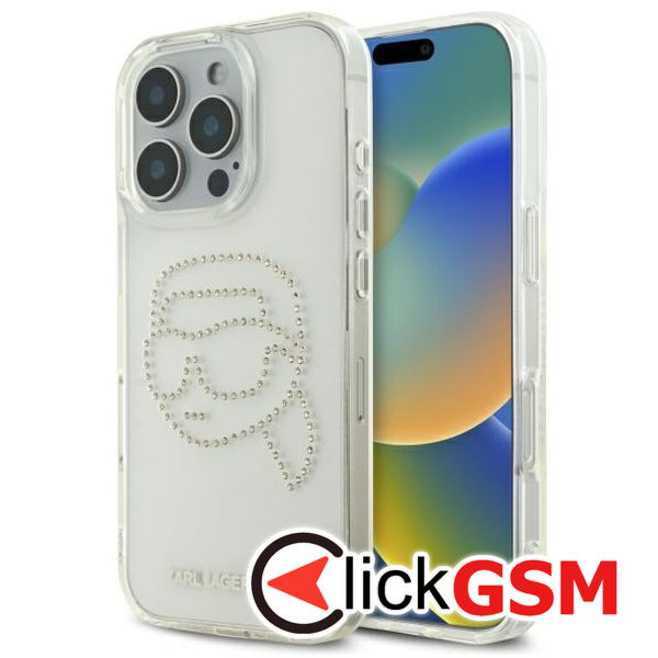 Karl Lagerfeld - IML Rhinestones (KLHCP16XHKHDCELT) - iPhone 16 Pro Max - Transparent Karl Head