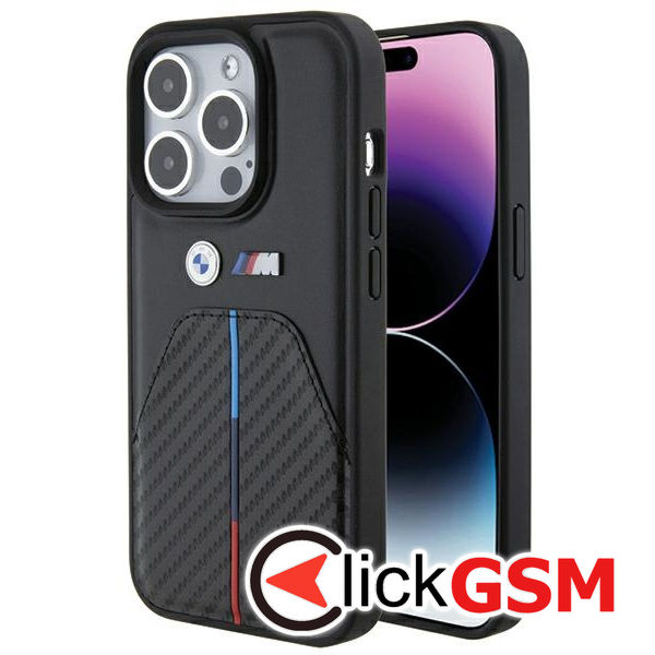 BMW - Leather Stamped Tricolor Stripe (BMHCP15L22NSTB) - iPhone 15 Pro - Black