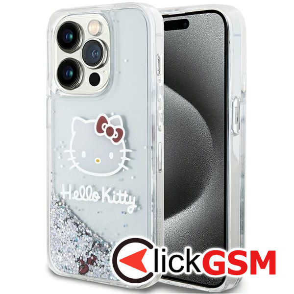 Hello Kitty - Hardcase Liquid Glitter Charms Kitty Head (HKHCP14XLIKHET) - iPhone 14 Pro Max - Silver