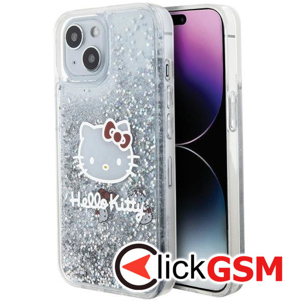 Hello Kitty - Hardcase Liquid Glitter Charms Kitty Head (HKHCP15SLIKHET) - iPhone 15 - Silver