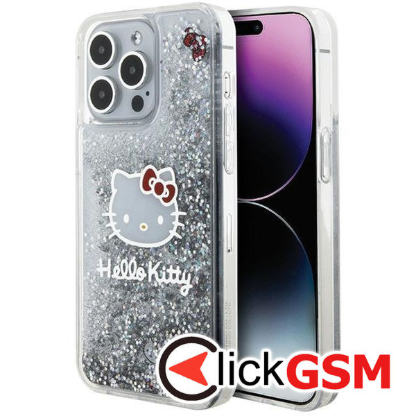 Hello Kitty - Hardcase Liquid Glitter Charms Kitty Head (HKHCP15XLIKHET) - iPhone 15 Pro Max - Silver