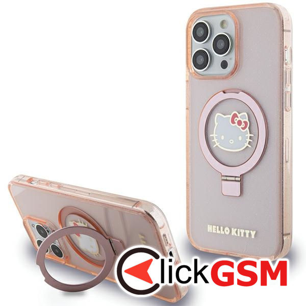 Hello Kitty - Hardcase Ring Stand Glitter Electrop Logo MagSafe (HKHMP15XHRSGEP) - iPhone 15 Pro Max - Pink