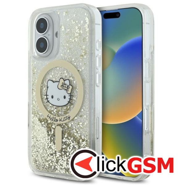 Hello Kitty - Hardcase Liquid Glitter Fever MagSafe (HKHMP16SLGDIH) - iPhone 16 - White/Gold