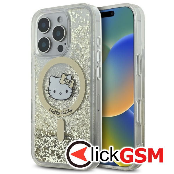 Hello Kitty - Hardcase Liquid Glitter Fever MagSafe (HKHMP16XLGDIH) - iPhone 16 Pro Max - White/Gold
