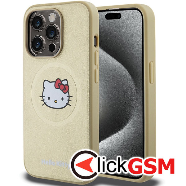 Hello Kitty - Hardcase Leather Kitty Head MagSafe (HKHMP14LPGHCKD) - iPhone 14 Pro - Gold