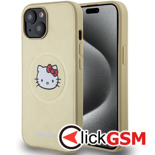 Hello Kitty - Hardcase Leather Kitty Head MagSafe (HKHMP15SPGHCKD) - iPhone 15 - Gold
