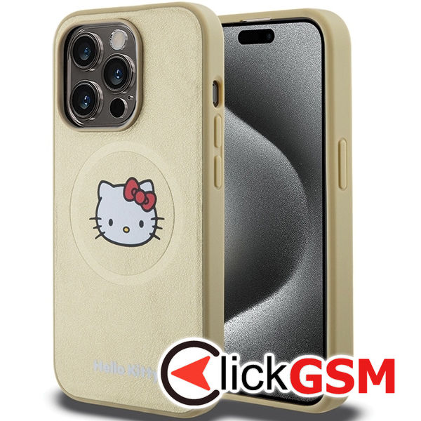Hello Kitty - Hardcase Leather Kitty Head MagSafe (HKHMP15XPGHCKD) - iPhone 15 Pro Max - Gold