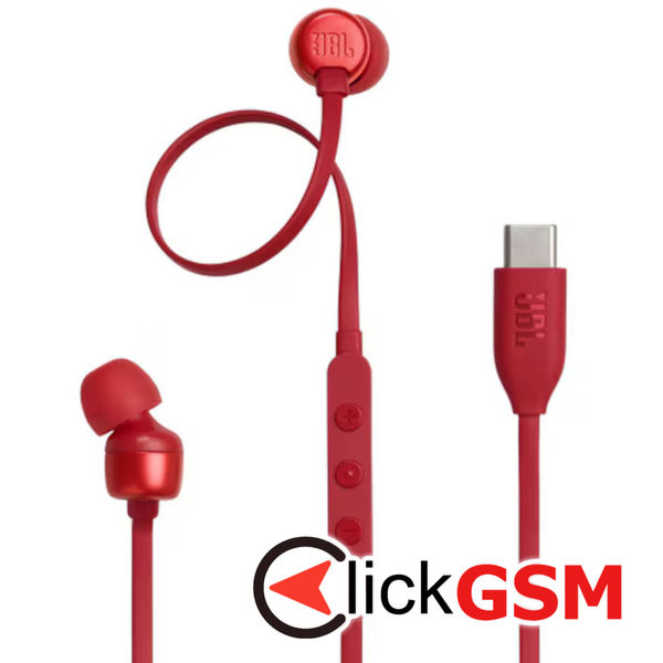 JBL - Wired Earphones 310C - Type-C, Hi-Res Audio, Pure Bass Sound, 3 Buttons Remote with Microphone - Red