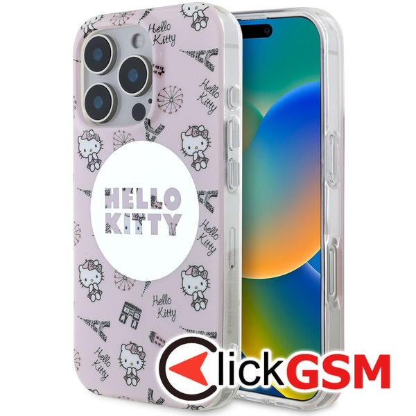 Hello Kitty - Hardcase IML All Over Paris MagSafe (HKHMP16LHAOPP) - iPhone 16 Pro - Pink