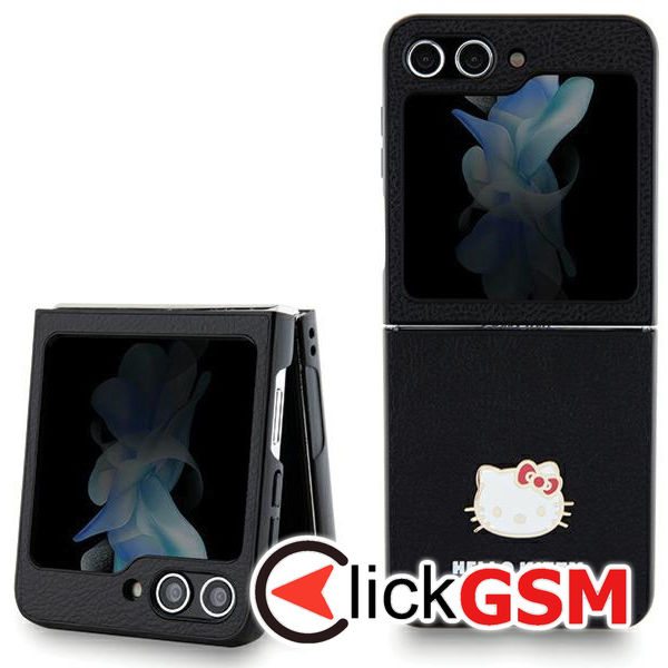Hello Kitty - Hardcase IML Metal Logo Kitty Head (HKHCZF5PGHDLMK) - Samsung Galaxy Z Flip5 - Black