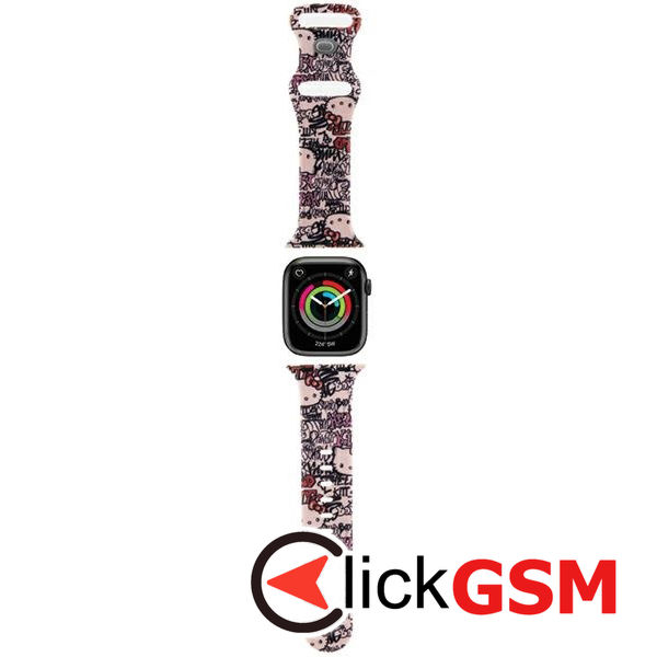 Hello Kitty - Strap Silicone Tags Graffiti (HKAWMSDGPTP) - Apple Watch 1/2/3/4/5/6/7/8/9/10/SE/SE 2 (38/40/41/42mm) - Pink