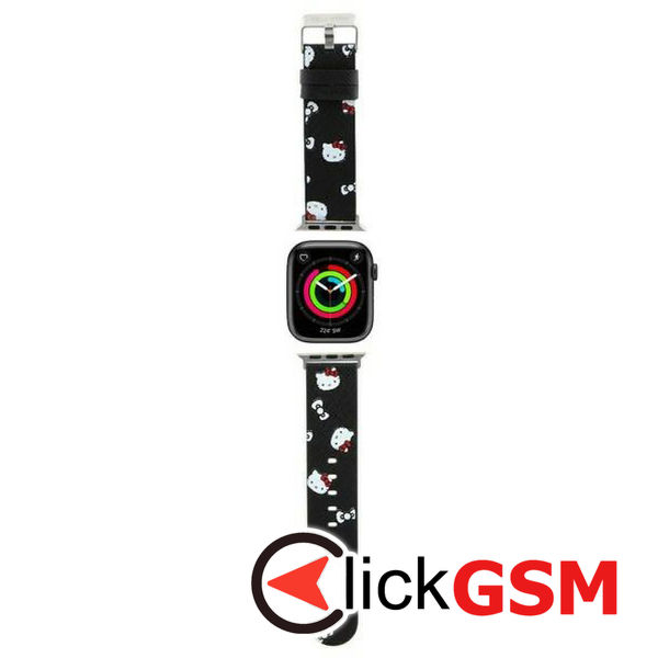 Hello Kitty - Strap Leather Heads & Bows Pattern (HKAWMPSAPSK)-Apple Watch 1/2/3/4/5/6/7/8/9/10/SE/SE 2 (38/40/41/42mm)-Black