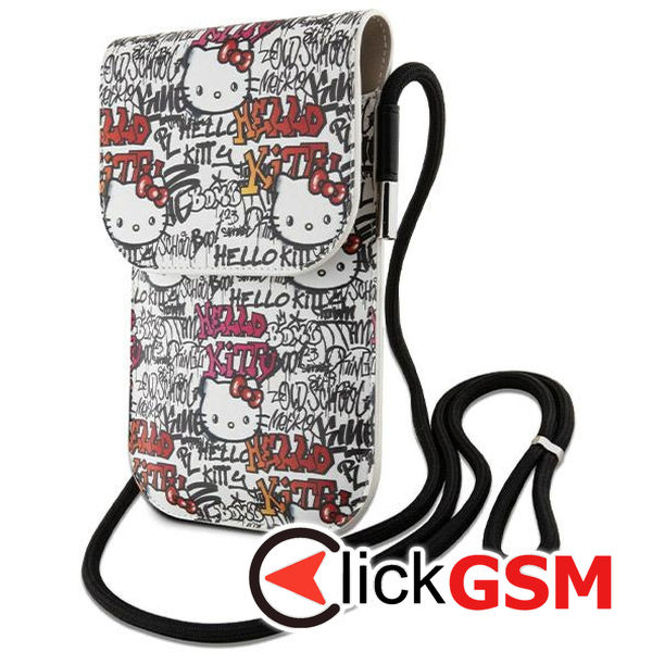 Hello Kitty - Leather Tags Graffiti Cord (HKOWBHDGPTE) - Phone Pouch, Crossbody - Beige