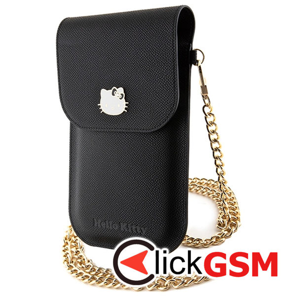 Hello Kitty - Leather Metal Logo Chain (HKOWBPGHDLMK) - Phone Pouch, Crossbody - Black