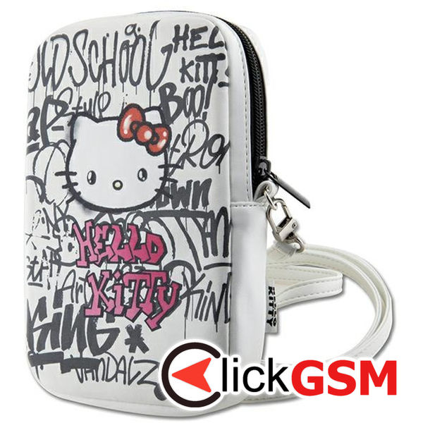 Hello Kitty - Leather Graffiti Kitty Head (HKPBPDGPHE) - Phone Pouch, Crossbody - White
