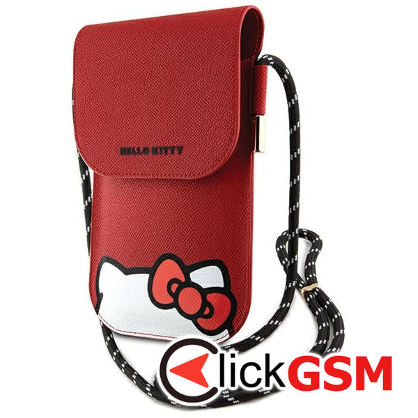 Hello Kitty - Leather Hiding Kitty Cord (HKOWBPSCKER) - Phone Pouch, Crossbody - Red