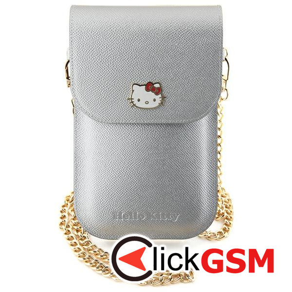 Hello Kitty - Leather Metal Logo Chain (HKOWBPGHDLMS) - Phone Pouch, Crossbody - Silver