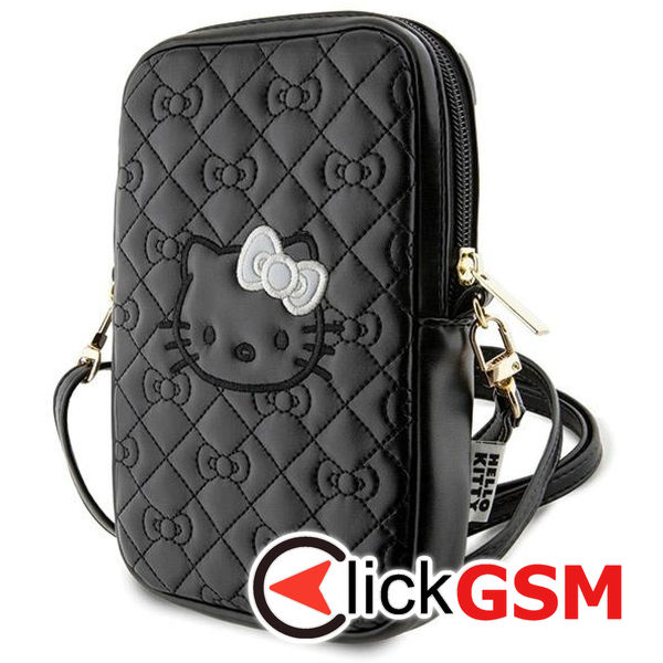 Hello Kitty - Leather Quilted Bows Strap (HKPBPEKHBPK) - Phone Pouch, Crossbody - Black