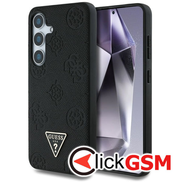 Guess - Peony Grained Hot Stamp Triangle Logo MagSafe (GUHMS25SPGBTMK) - Samsung Galaxy S25 - Black